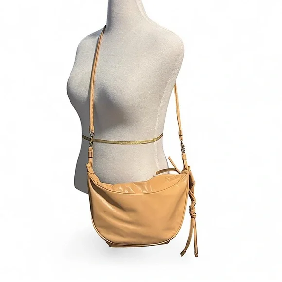 Anthropologie Tan Faux Leather Shoulder Bag Slouchy Hobo Boho Minimal Knot Strap - Picture 7 of 7